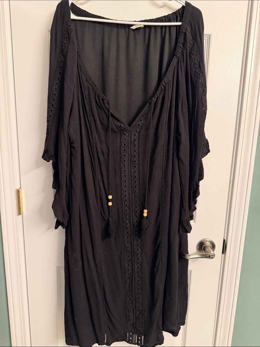 Black Boho V-Neck Dress with Tassel Ties